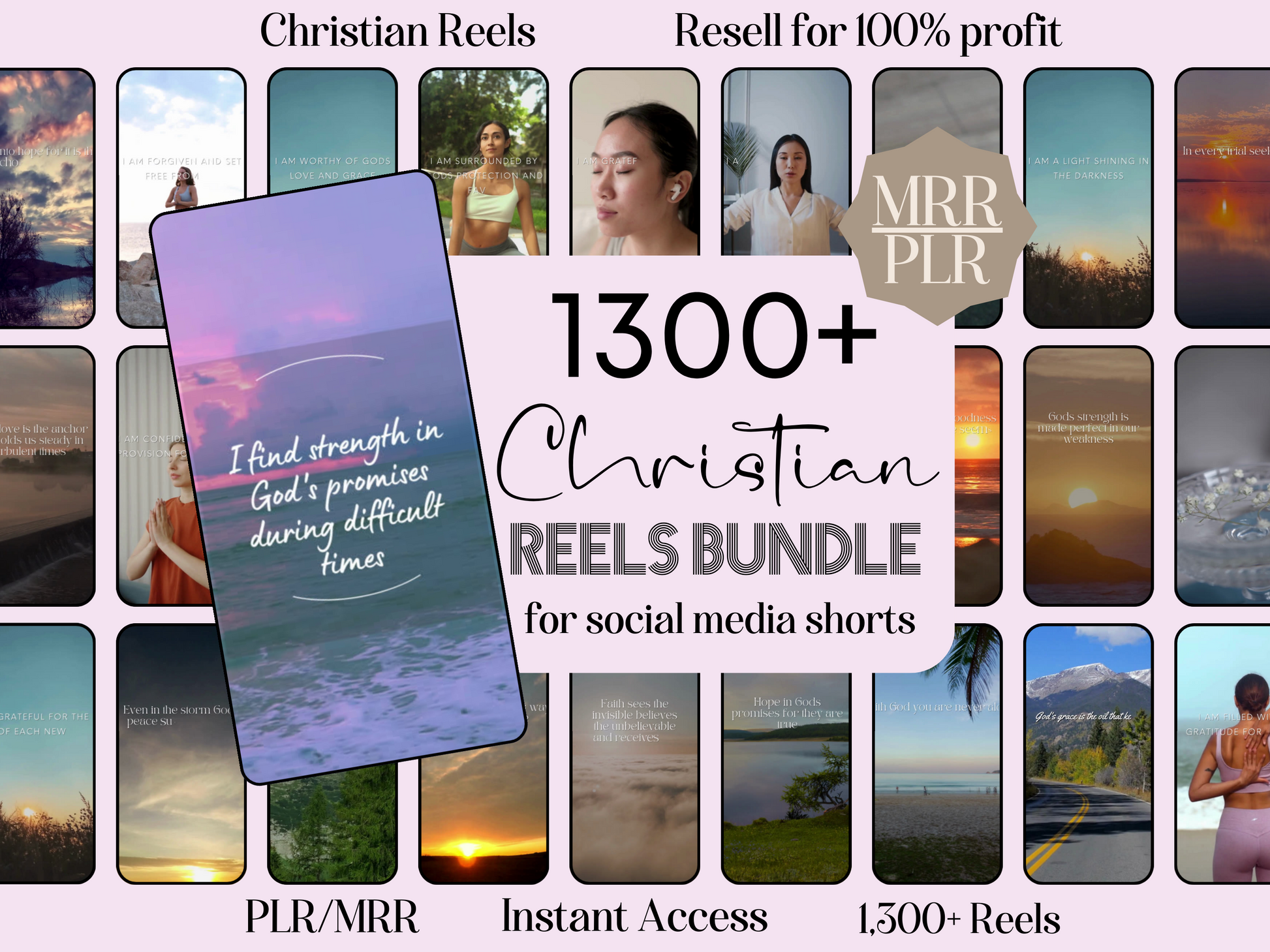 Christian Reel Mega Bundle MRM Faceless Social Media Videos Affirmation Bible Quotes PLR Jesus Instagram Reels Inspirational TikTok Spring Daisy Digital