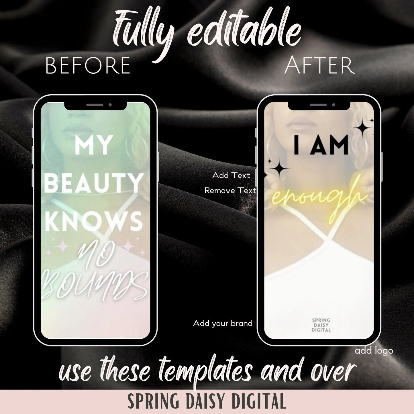 Black Affirmation Reels Motivational Quote Videos Instagram Ready To Post Social Media Canva Editable Template Bundle Soft Girl Content