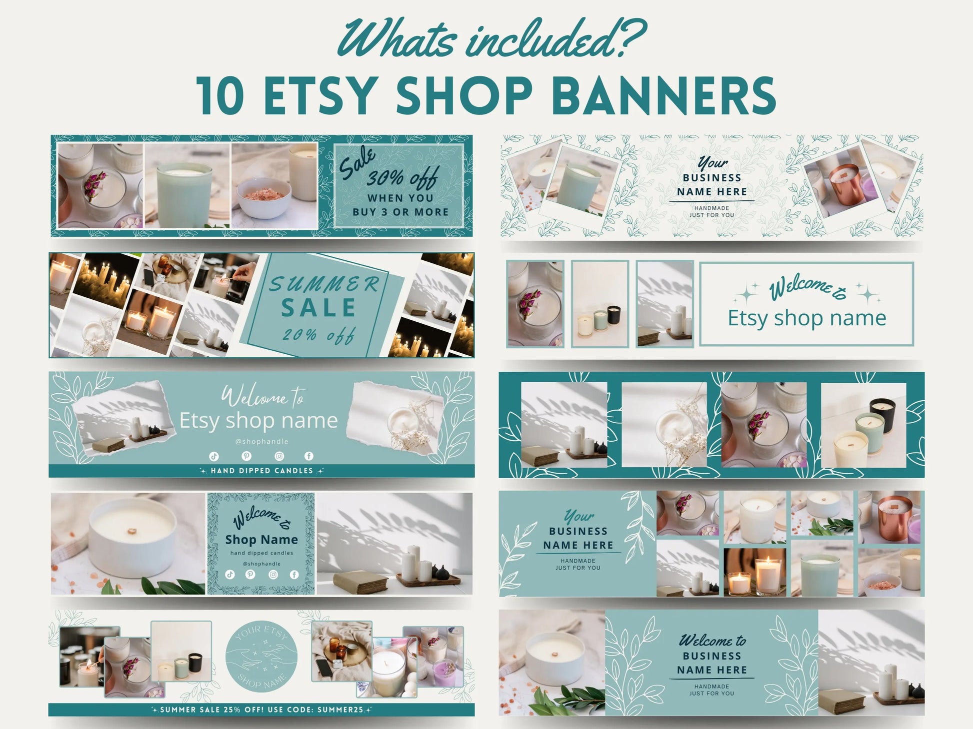 Etsy Seller Branding Bundle Etsy Shop Kit Etsy Banner Template Blue Boho Etsy Store Branding Personalized Shop Canva Editable Templates