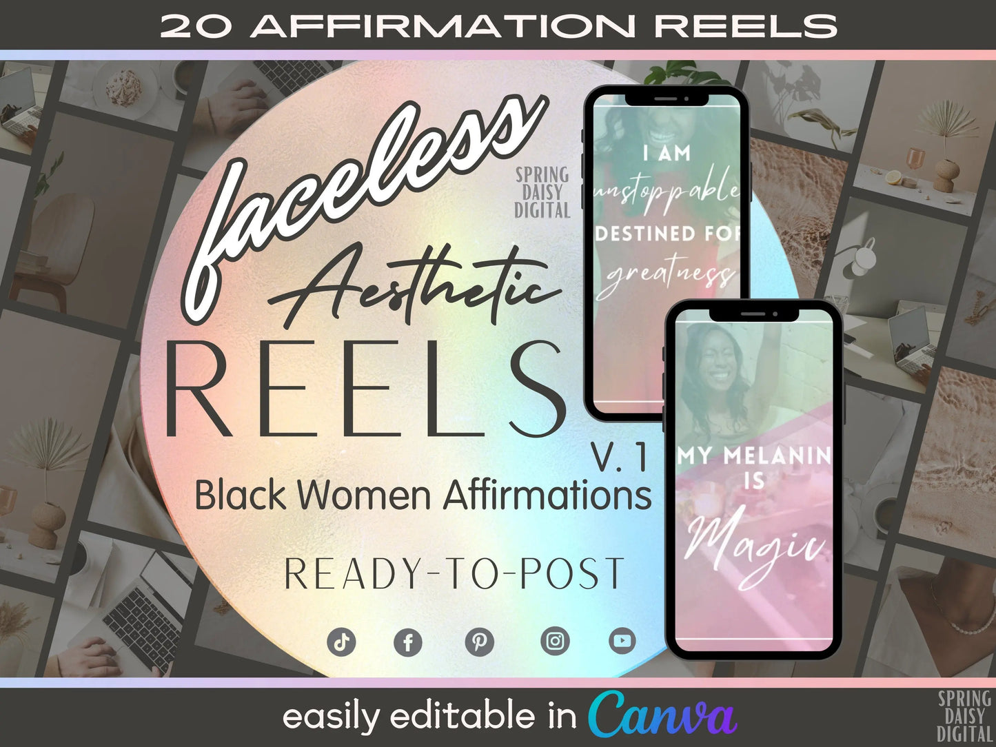Black Affirmation Reels Motivational Quote Videos Instagram Ready To Post Social Media Canva Editable Template Bundle Soft Girl Content