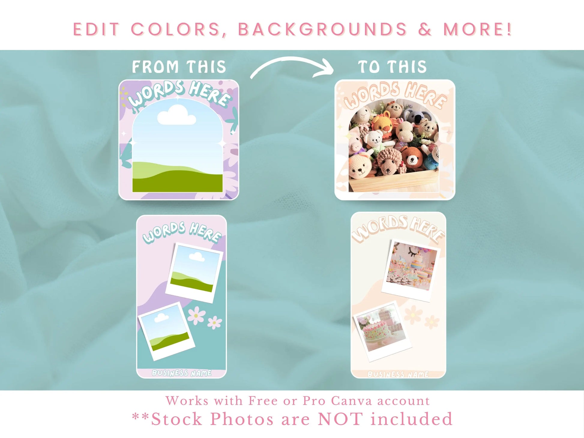 Instagram Templates Pastel Social Media Post Canva Template Bundle Matching Insta Post Story Pack Colorful Branding For Small Business