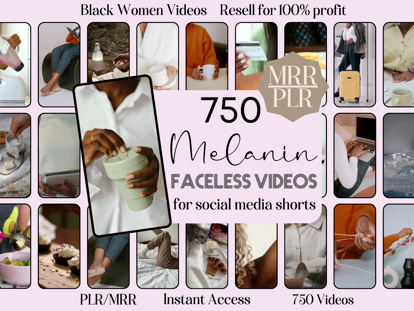 Black Woman Videos PLR Faceless Reels Bundle Etsy Seller Melanin Instagram Reels Social Media Package MRM Digital Products Faceless Account My Store